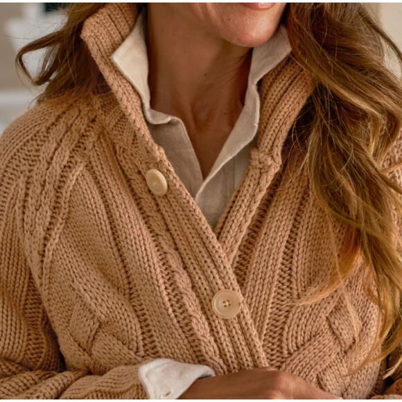 NWT Frank & Eileen Cotswolds Cable Knit Cardigan Camel Large - Picture 3 of 5